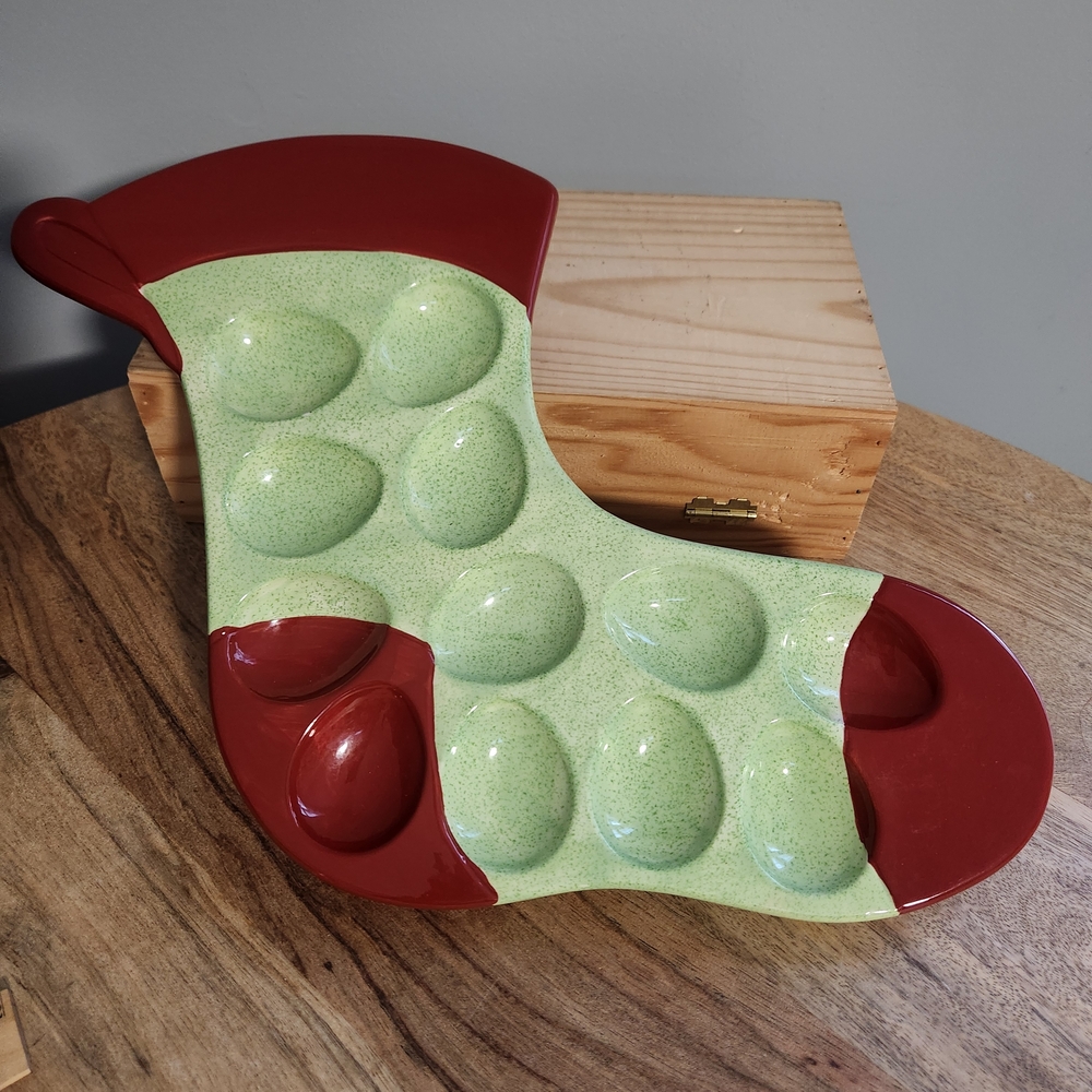 Corsica Red and Green Christmas Stocking Shaped Deviled Egg Tray